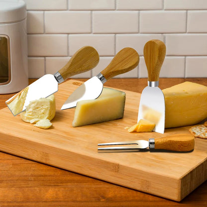 4pcs/set Wood Handle Knife Sets Bamboo Cheese Cutter Slicer Kitchen Cheedse Stainless Steel Knife Kitchen Cooking Accessories.