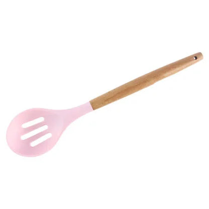 1PC Silicone Wood Turner Soup Spoon Spatula Brush Scraper Pasta Server Egg Beater Kitchen Cooking Tools Kitchenware Green/Pink.