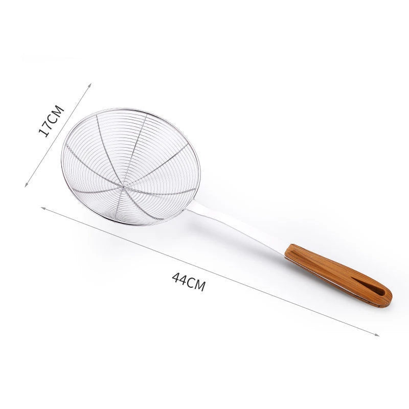 New 3 Sizes Wooden Handle Large Colander Stainless Steel French Fries Sieve Spoon Skimmer Home Cooking Gadgets Kitchen Utensils.