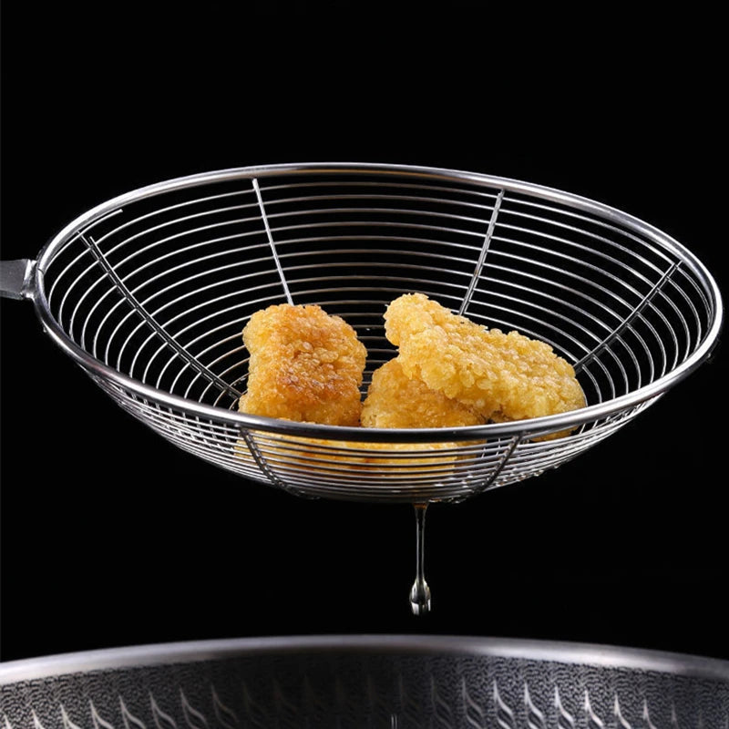 New 3 Sizes Wooden Handle Large Colander Stainless Steel French Fries Sieve Spoon Skimmer Home Cooking Gadgets Kitchen Utensils.
