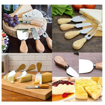 4pcs/set Wood Handle Knife Sets Bamboo Cheese Cutter Slicer Kitchen Cheedse Stainless Steel Knife Kitchen Cooking Accessories.