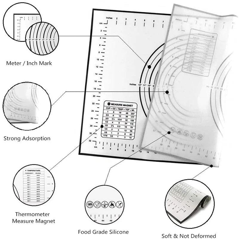 Non-Stick Silicone Baking Mat with Scale - Large Kitchen Pastry Dough