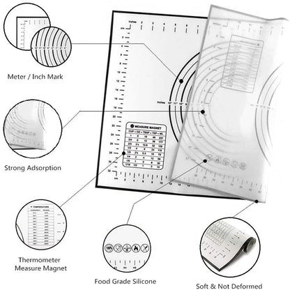 Non-Stick Silicone Baking Mat with Scale - Large Kitchen Pastry Dough