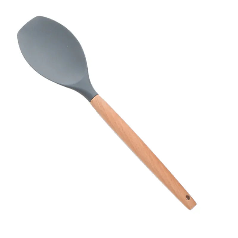 1PC Silicone Wood Turner Soup Spoon Spatula Brush Scraper Pasta Server Egg Beater Kitchen Cooking Tools Kitchenware Green/Pink.