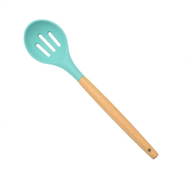 1PC Silicone Wood Turner Soup Spoon Spatula Brush Scraper Pasta Server Egg Beater Kitchen Cooking Tools Kitchenware Green/Pink.