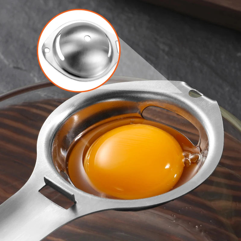 Egg Separator Stainless Steel Egg Yolk White Separator Long Handle Egg Divider Filter Kitchen Egg Tools Baking Cooking Gadgets.