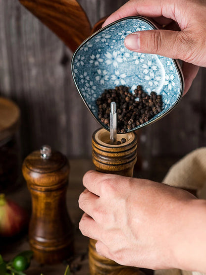 Wooden Salt and Pepper Grinder Set - Adjustable Ceramic - Kitchen Cooking Tools