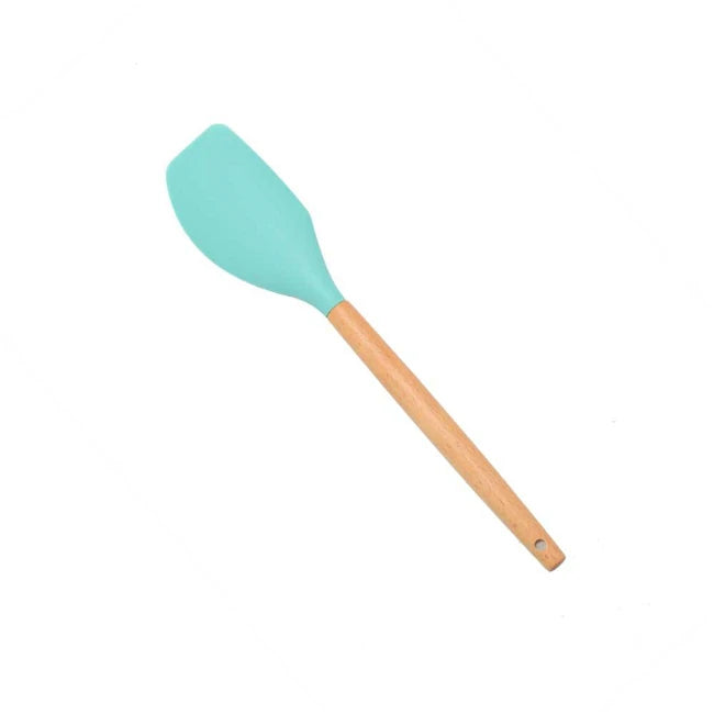 1PC Silicone Wood Turner Soup Spoon Spatula Brush Scraper Pasta Server Egg Beater Kitchen Cooking Tools Kitchenware Green/Pink.