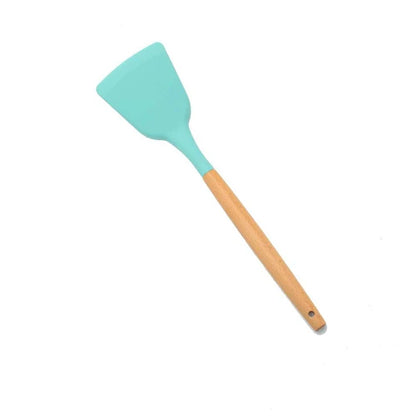 1PC Silicone Wood Turner Soup Spoon Spatula Brush Scraper Pasta Server Egg Beater Kitchen Cooking Tools Kitchenware Green/Pink.