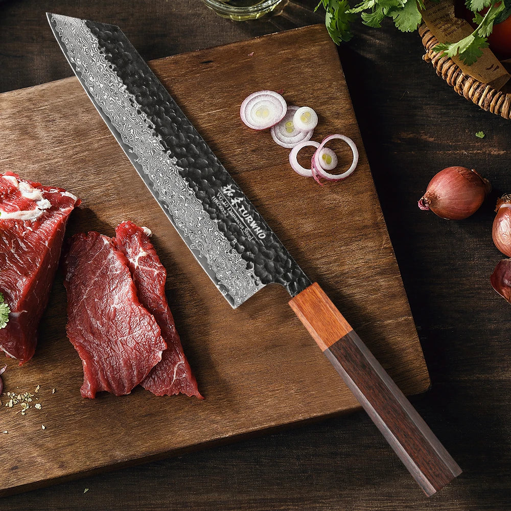 Japanese Damascus Steel Kiritsuke Chef Knife - 82-inch Sleek Design