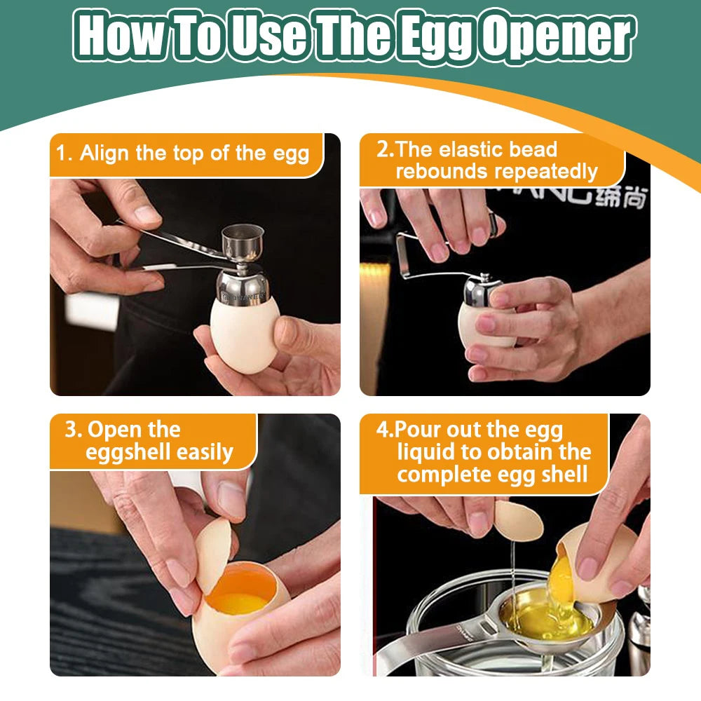 304 Stainless Steel Eggshell Opener Double Head Metal Boiled Raw Egg Creative Gadgets Kitchen Cooking Tool Kitchen  Accessories.