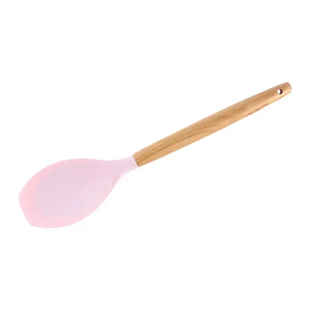 1PC Silicone Wood Turner Soup Spoon Spatula Brush Scraper Pasta Server Egg Beater Kitchen Cooking Tools Kitchenware Green/Pink.