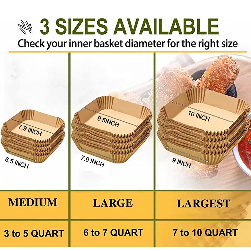 Large Non-stick Parchment Liner for Air Fryer - 23cm Baking Paper Fits 3-10QT Basket