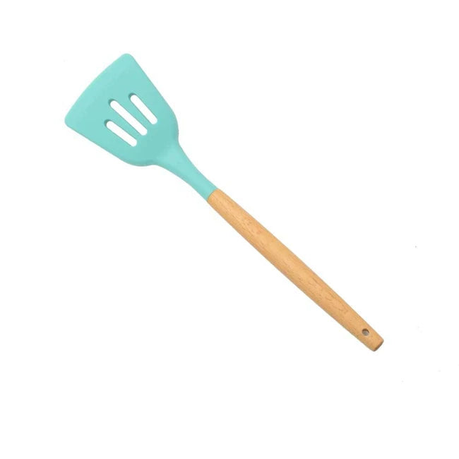 1PC Silicone Wood Turner Soup Spoon Spatula Brush Scraper Pasta Server Egg Beater Kitchen Cooking Tools Kitchenware Green/Pink.