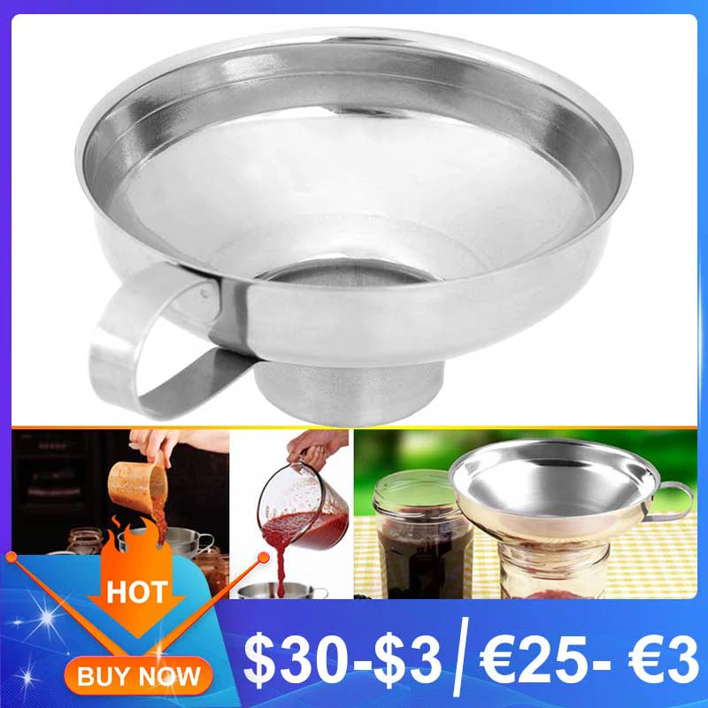 Stainless Steel Wide Mouth Canning Funnel Hopper Thick Salad Dressing Funnel Wide-Mouth Can for Oil Wine Kitchen Cooking Tools.