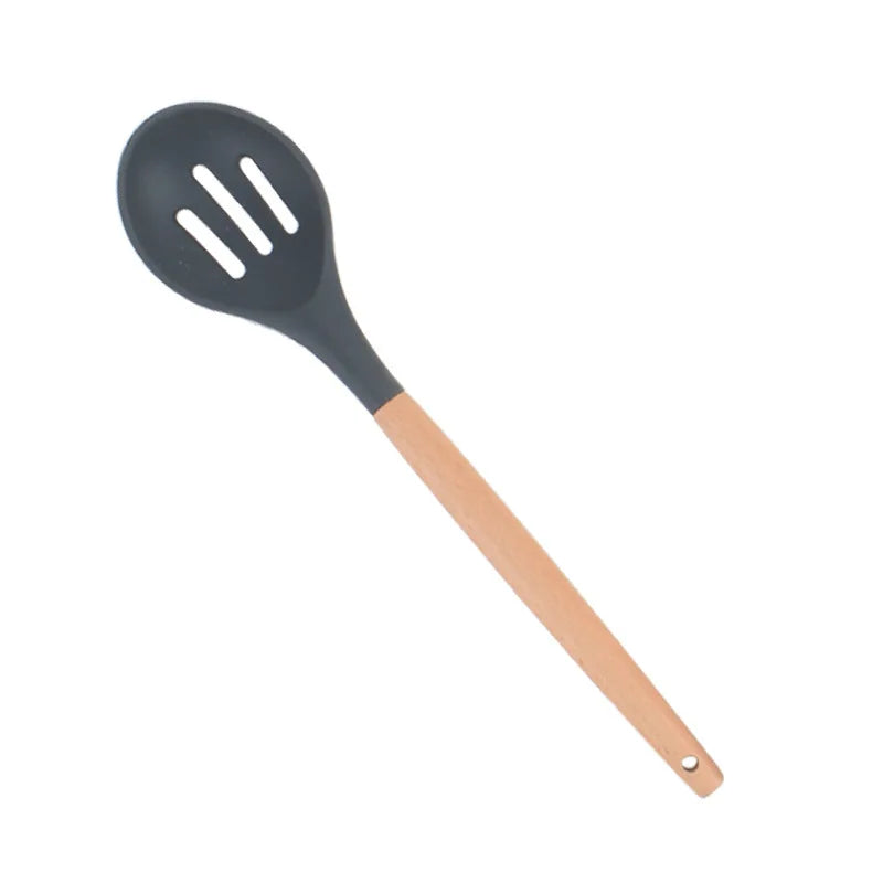 1PC Silicone Wood Turner Soup Spoon Spatula Brush Scraper Pasta Server Egg Beater Kitchen Cooking Tools Kitchenware Green/Pink.