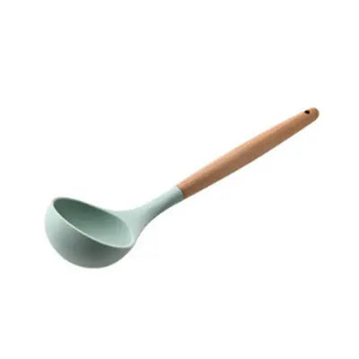 1PC Silicone Wood Turner Soup Spoon Spatula Brush Scraper Pasta Server Egg Beater Kitchen Cooking Tools Kitchenware Green/Pink.