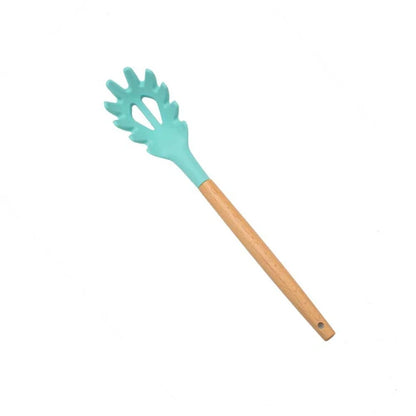 1PC Silicone Wood Turner Soup Spoon Spatula Brush Scraper Pasta Server Egg Beater Kitchen Cooking Tools Kitchenware Green/Pink.