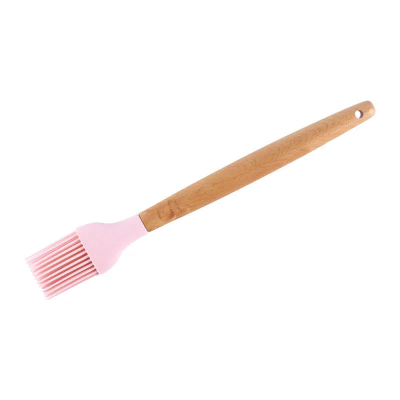 1PC Silicone Wood Turner Soup Spoon Spatula Brush Scraper Pasta Server Egg Beater Kitchen Cooking Tools Kitchenware Green/Pink.