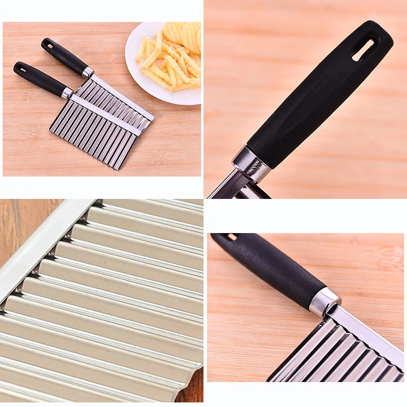 Stainless Steel Wavy Knife Potato Chip Slicer Dough Vegetable Fruit Chopper French Fry Maker Tools Cooking Kitchen Potato Cutter.
