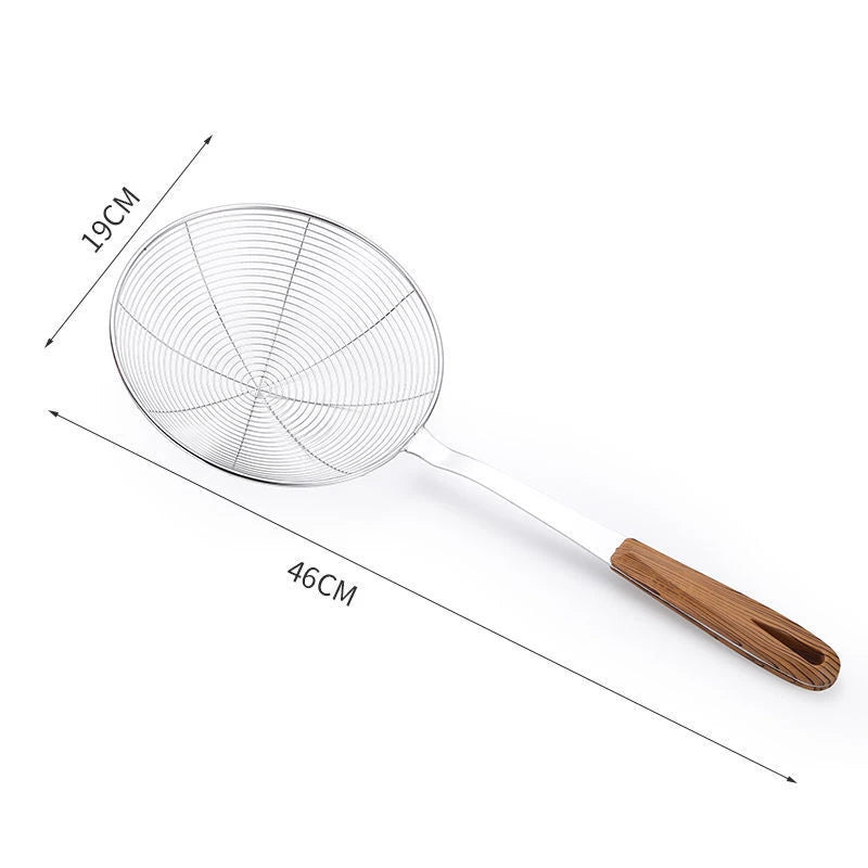 New 3 Sizes Wooden Handle Large Colander Stainless Steel French Fries Sieve Spoon Skimmer Home Cooking Gadgets Kitchen Utensils.