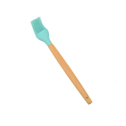 1PC Silicone Wood Turner Soup Spoon Spatula Brush Scraper Pasta Server Egg Beater Kitchen Cooking Tools Kitchenware Green/Pink.