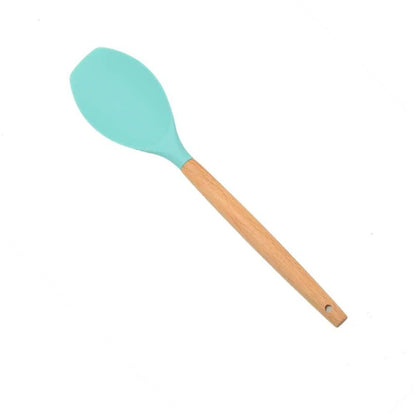 1PC Silicone Wood Turner Soup Spoon Spatula Brush Scraper Pasta Server Egg Beater Kitchen Cooking Tools Kitchenware Green/Pink.