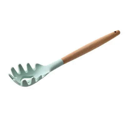 1PC Silicone Wood Turner Soup Spoon Spatula Brush Scraper Pasta Server Egg Beater Kitchen Cooking Tools Kitchenware Green/Pink.