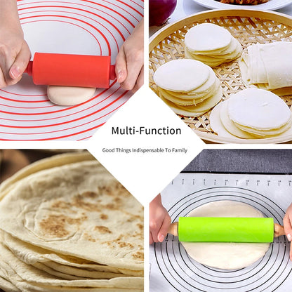 Non-Stick Silicone Rolling Pin with Wooden Handle Dough Roller