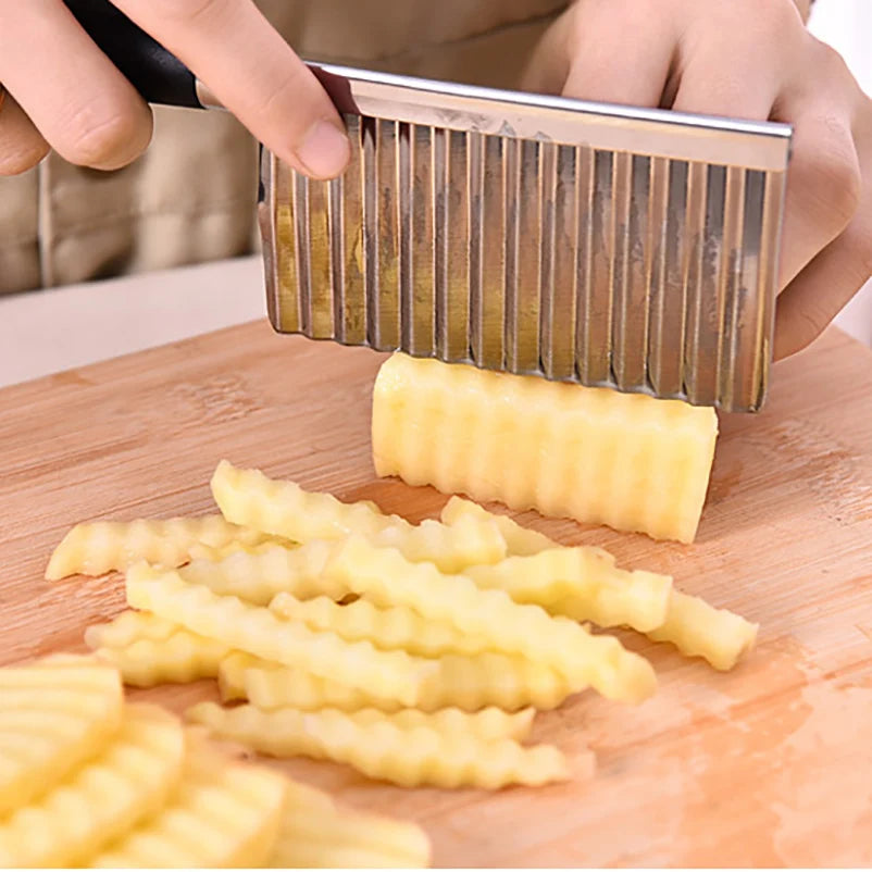 Stainless Steel Wavy Knife Potato Chip Slicer Dough Vegetable Fruit Chopper French Fry Maker Tools Cooking Kitchen Potato Cutter.
