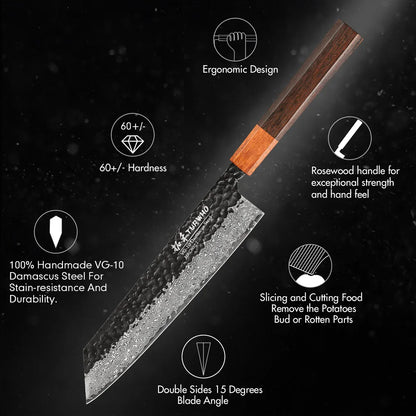 Japanese Damascus Steel Kiritsuke Chef Knife - 82-inch Sleek Design