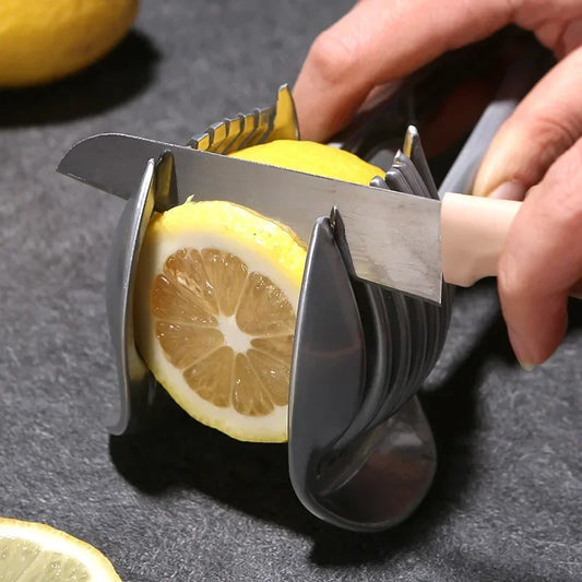 Kitchen Gadgets Handy Stainless Steel Onion Holder Potato Tomato Slicer Vegetable Fruit Cutter Safety Cooking Tools Accessories.