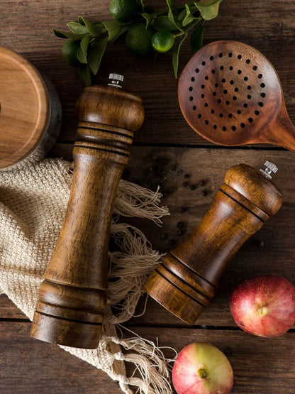 Wooden Salt and Pepper Grinder Set - Adjustable Ceramic - Kitchen Cooking Tools