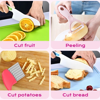 Kids Cooking Cutters Set - Safe Plastic Knives - Potato Crinkle Cutter