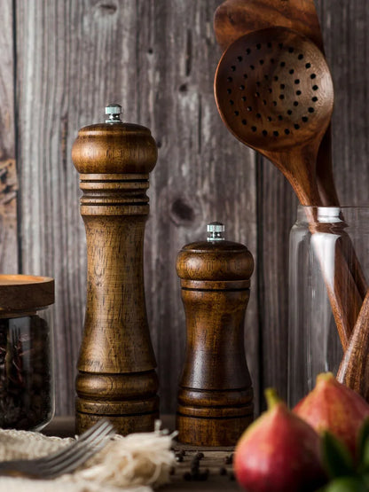 Wooden Salt and Pepper Grinder Set - Adjustable Ceramic - Kitchen Cooking Tools