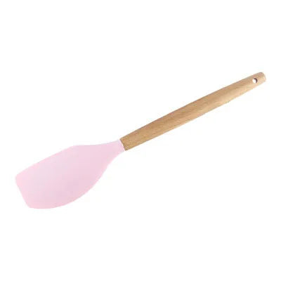 1PC Silicone Wood Turner Soup Spoon Spatula Brush Scraper Pasta Server Egg Beater Kitchen Cooking Tools Kitchenware Green/Pink.