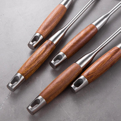 7-Pc Stainless Steel Kitchen Utensil Set with Holder  Wooden Handles