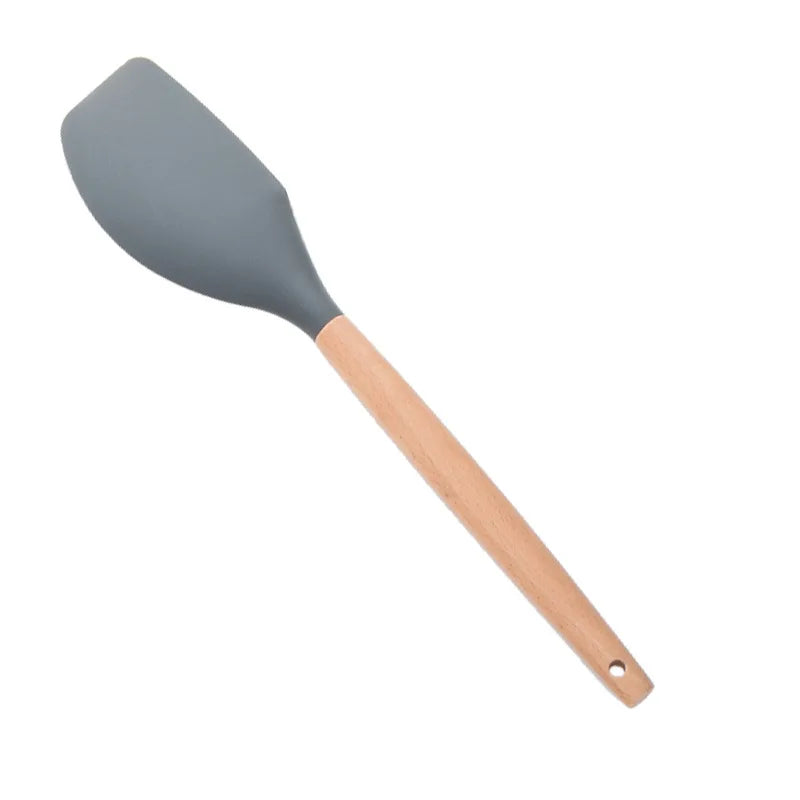 1PC Silicone Wood Turner Soup Spoon Spatula Brush Scraper Pasta Server Egg Beater Kitchen Cooking Tools Kitchenware Green/Pink.