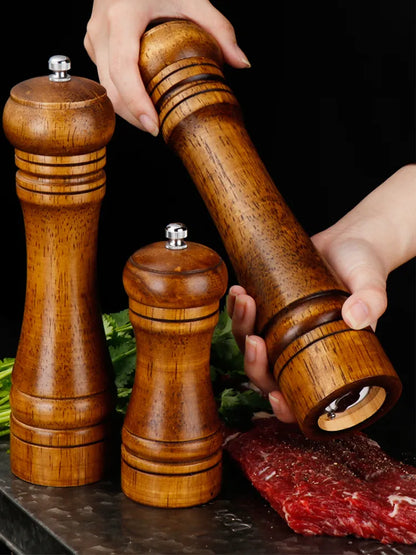 Wooden Salt and Pepper Grinder Set - Adjustable Ceramic - Kitchen Cooking Tools