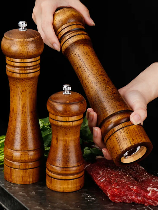 Wooden Salt and Pepper Grinder Set - Adjustable Ceramic - Kitchen Cooking Tools
