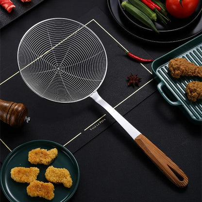New 3 Sizes Wooden Handle Large Colander Stainless Steel French Fries Sieve Spoon Skimmer Home Cooking Gadgets Kitchen Utensils.
