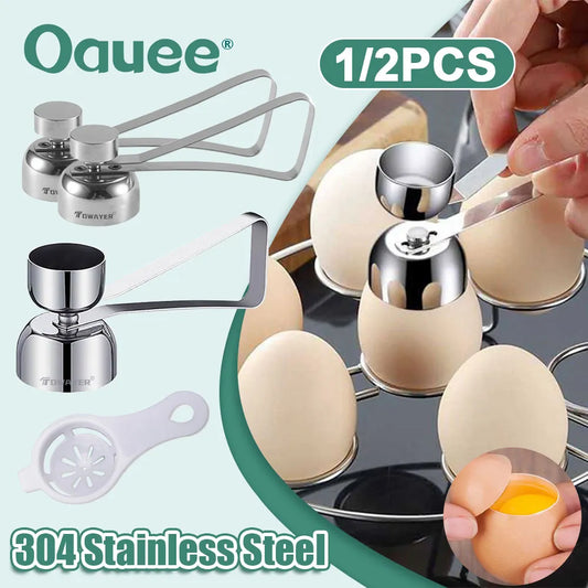 304 Stainless Steel Eggshell Opener Double Head Metal Boiled Raw Egg Creative Gadgets Kitchen Cooking Tool Kitchen  Accessories.