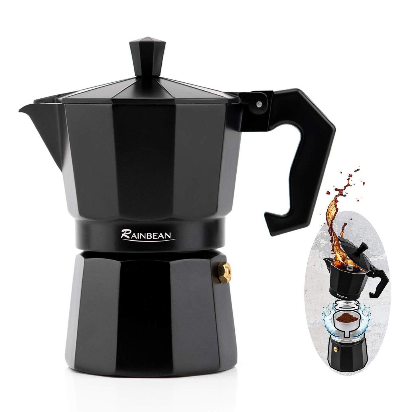 Stovetop Espresso Maker- Classic Italian Moka Pot with 2 Cups and Gift Package Aluminum- Black