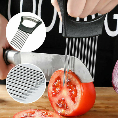 Stainless Steel Onion Holder and Slicer - Tomato Cutter for Neat Food Slicing