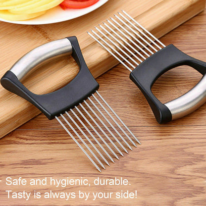 Stainless Steel Onion Holder and Slicer - Tomato Cutter for Neat Food Slicing