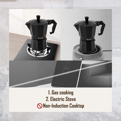 Stovetop Espresso Maker- Classic Italian Moka Pot with 2 Cups and Gift Package Aluminum- Black