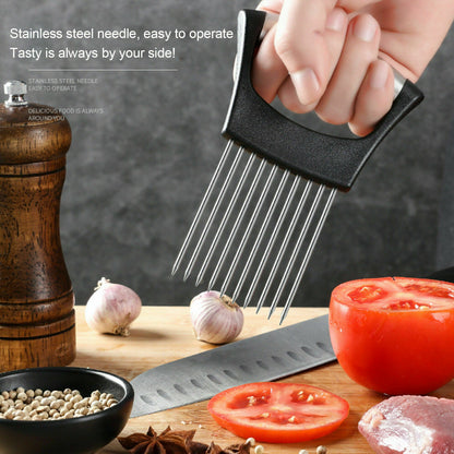 Stainless Steel Onion Holder and Slicer - Tomato Cutter for Neat Food Slicing